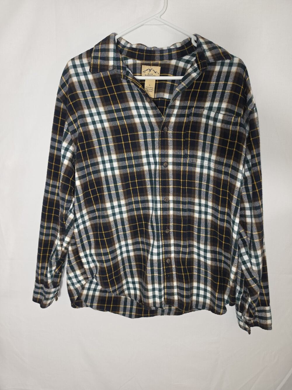 Blue Mountain Blue Plaid Flannel Long Sleeve Shirt Men's Size Large